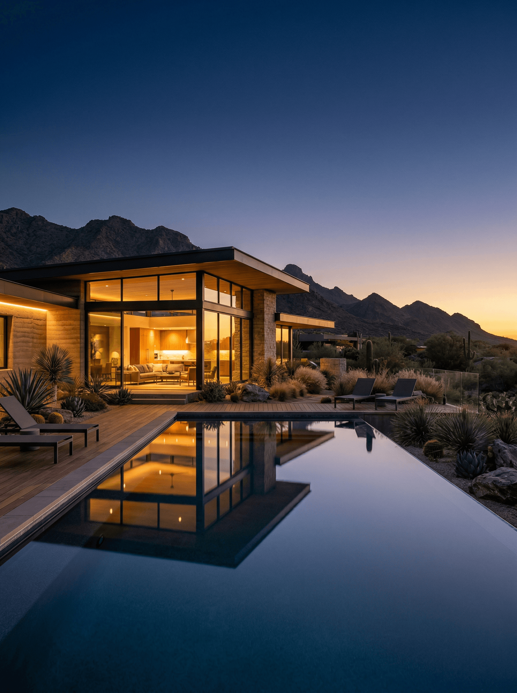 Modern desert residence with pool and mountain views