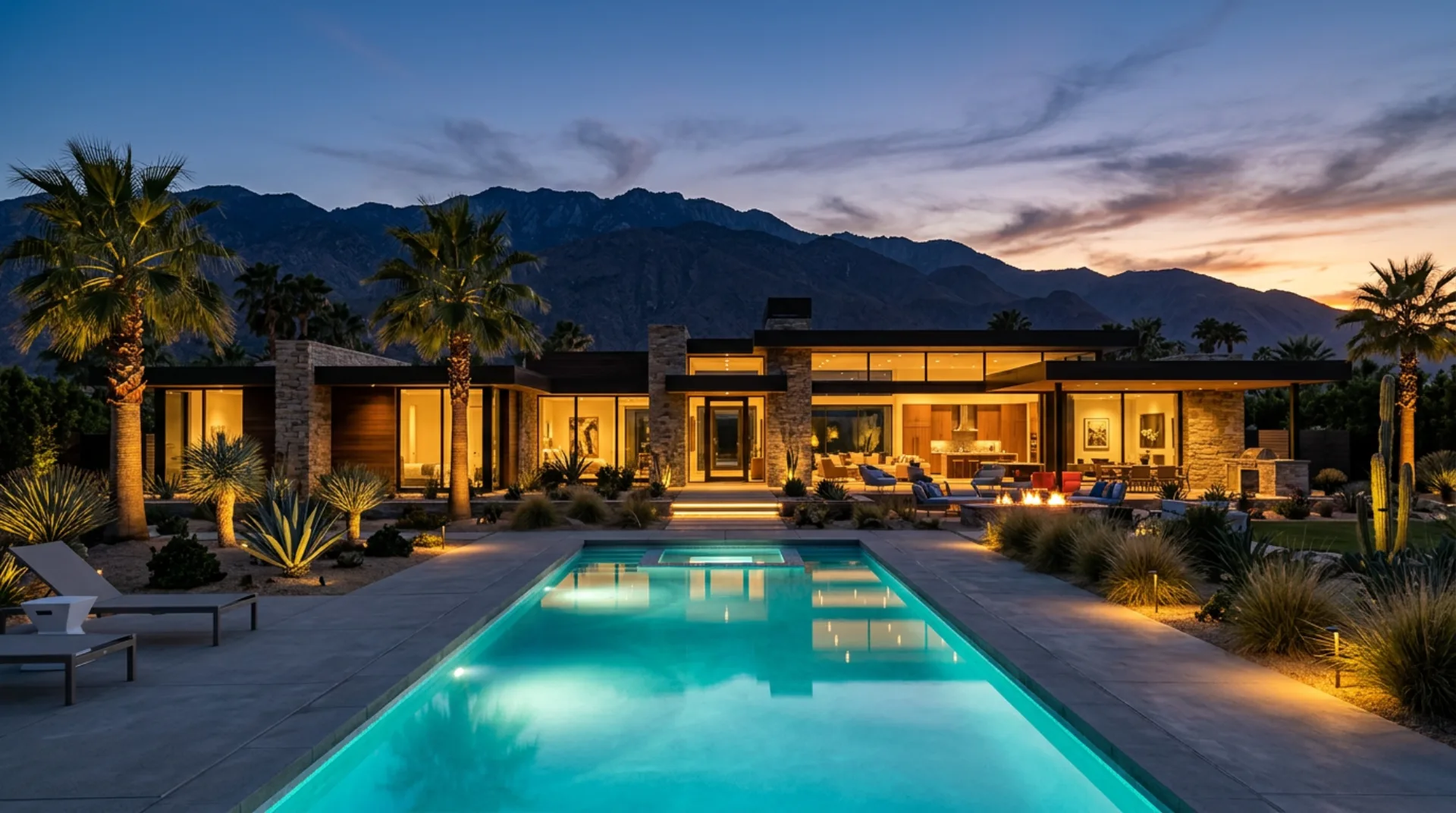 Modern desert residence with pool and mountain views