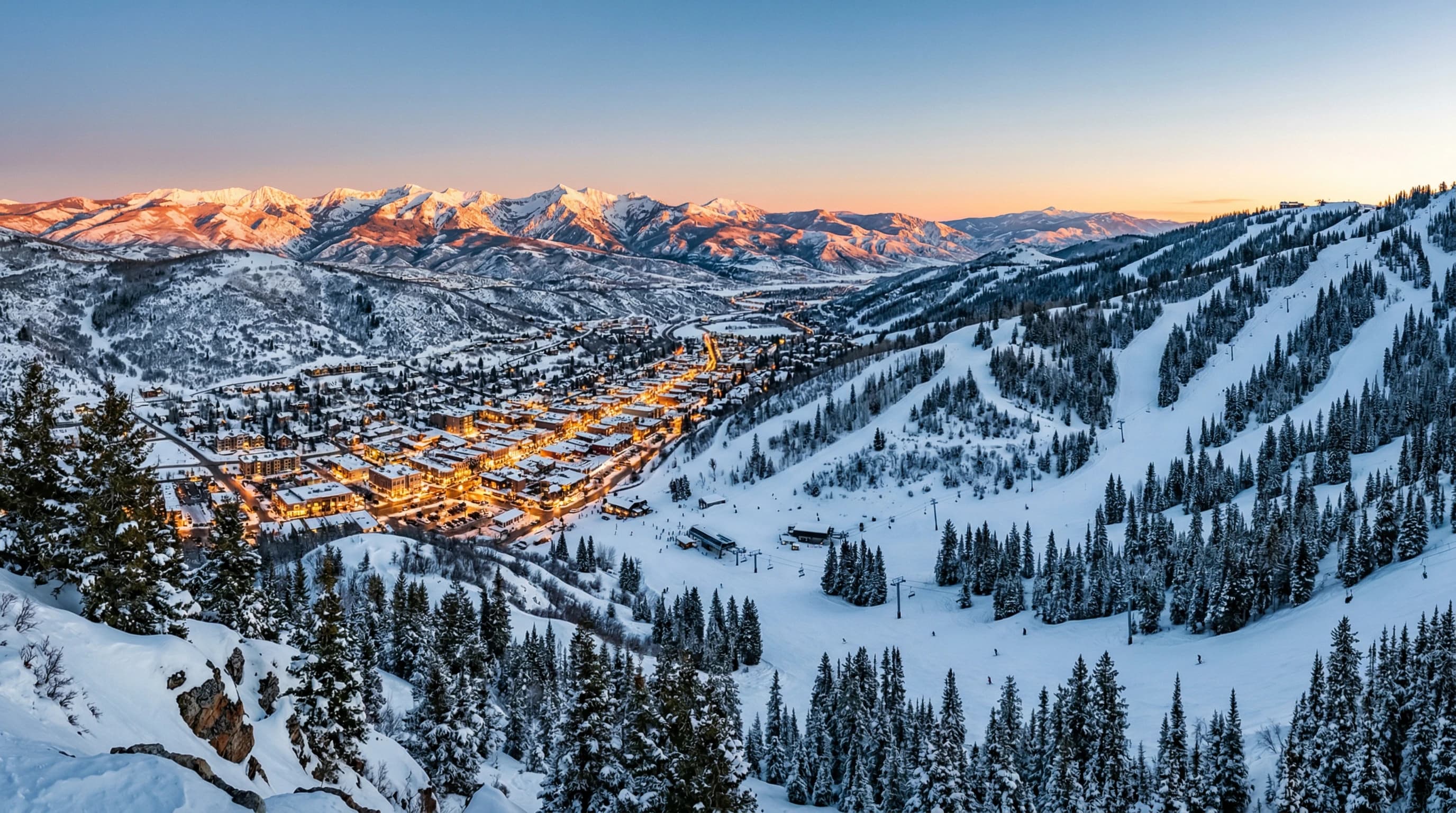 Park City Utah mountain resort with snow-covered peaks